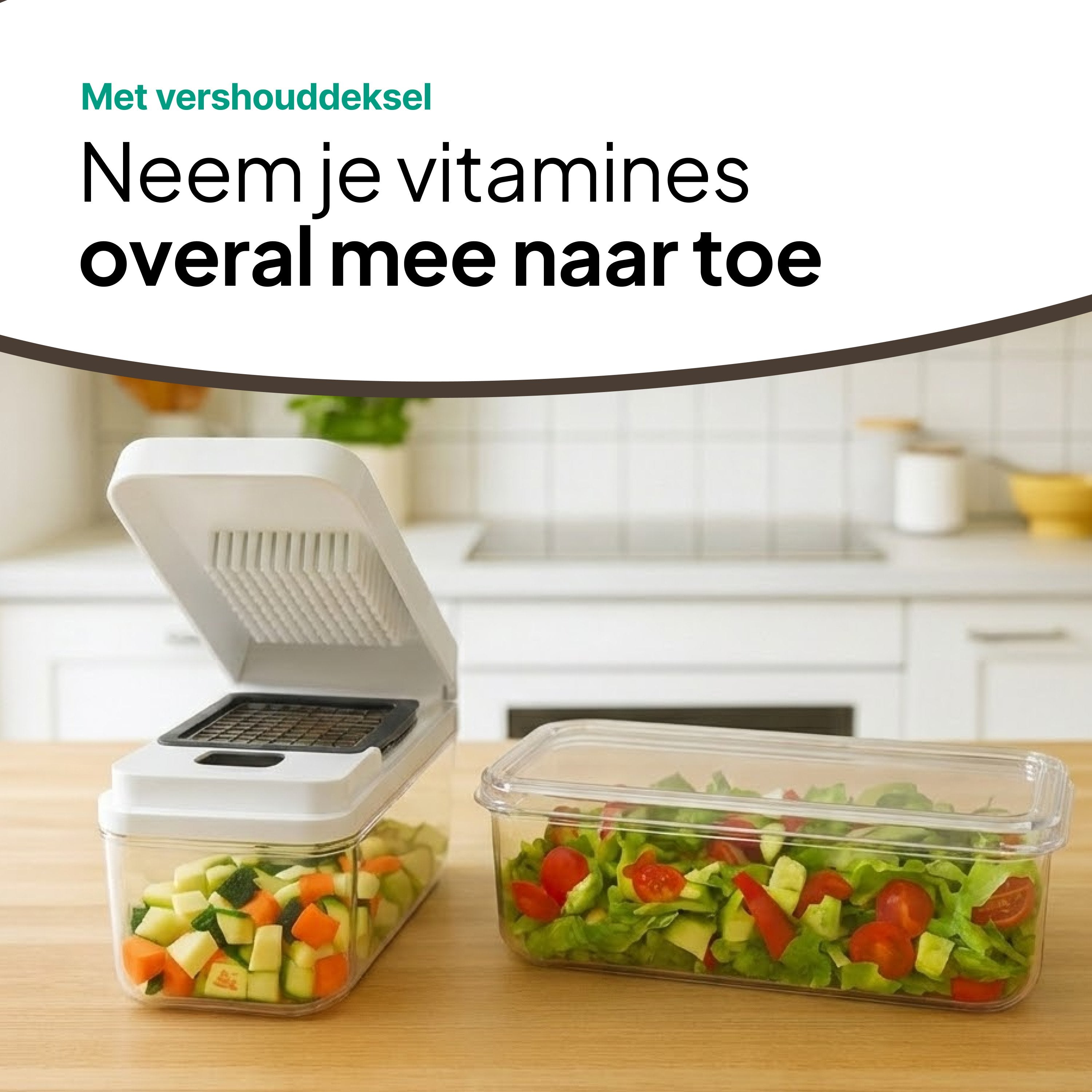 Groentesnijder Multifunctioneel & Mandoline Keukensnijder - 13-delig - Uienhakker Met Opvangbak 1,3L - Inclusief Bewaardeksel - Wit - Vivid Green
