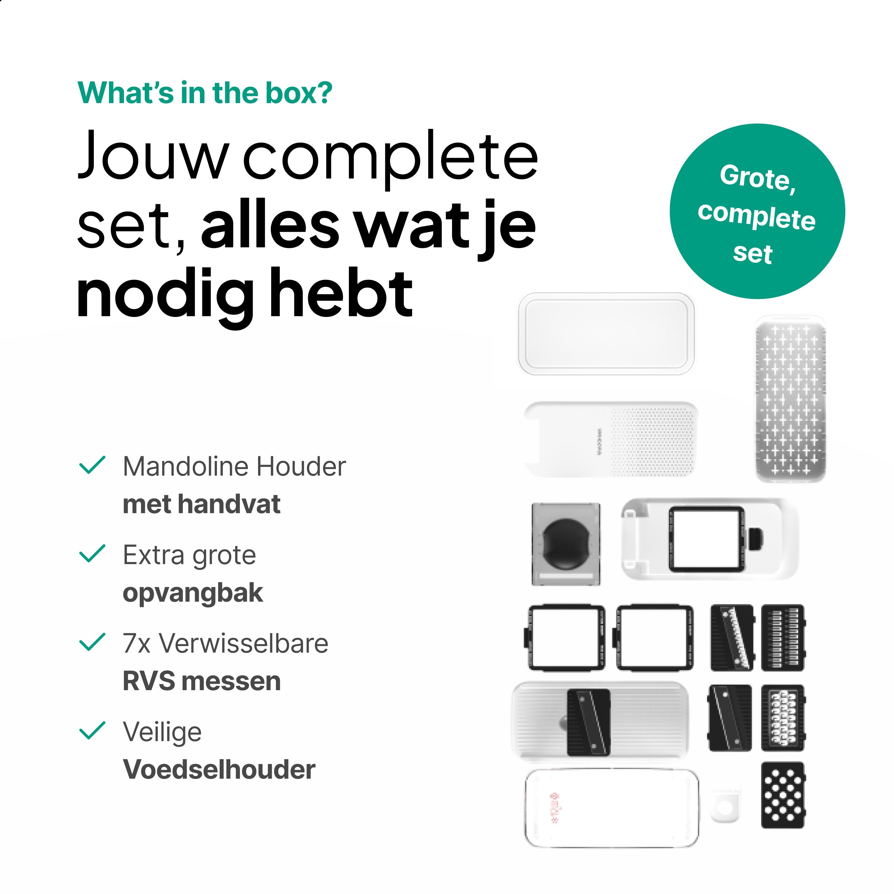 Groentesnijder Multifunctioneel & Mandoline Keukensnijder - 13-delig - Uienhakker Met Opvangbak 1,3L - Inclusief Bewaardeksel - Wit - Vivid Green