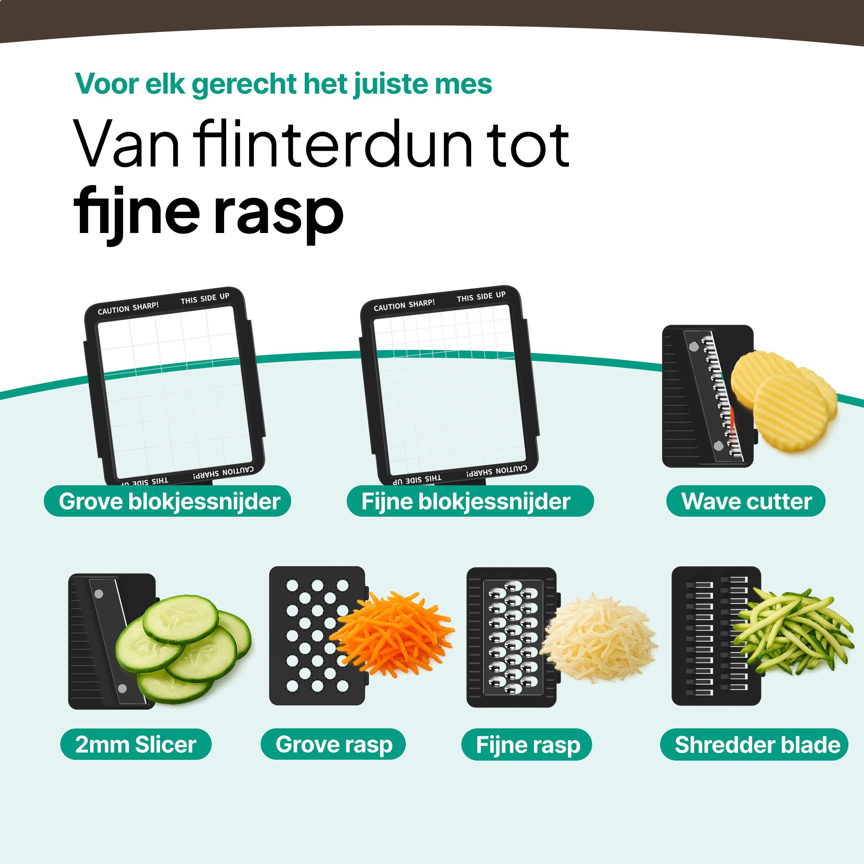 Groentesnijder Multifunctioneel & Mandoline Keukensnijder - 13-delig - Uienhakker Met Opvangbak 1,3L - Inclusief Bewaardeksel - Wit - Vivid Green
