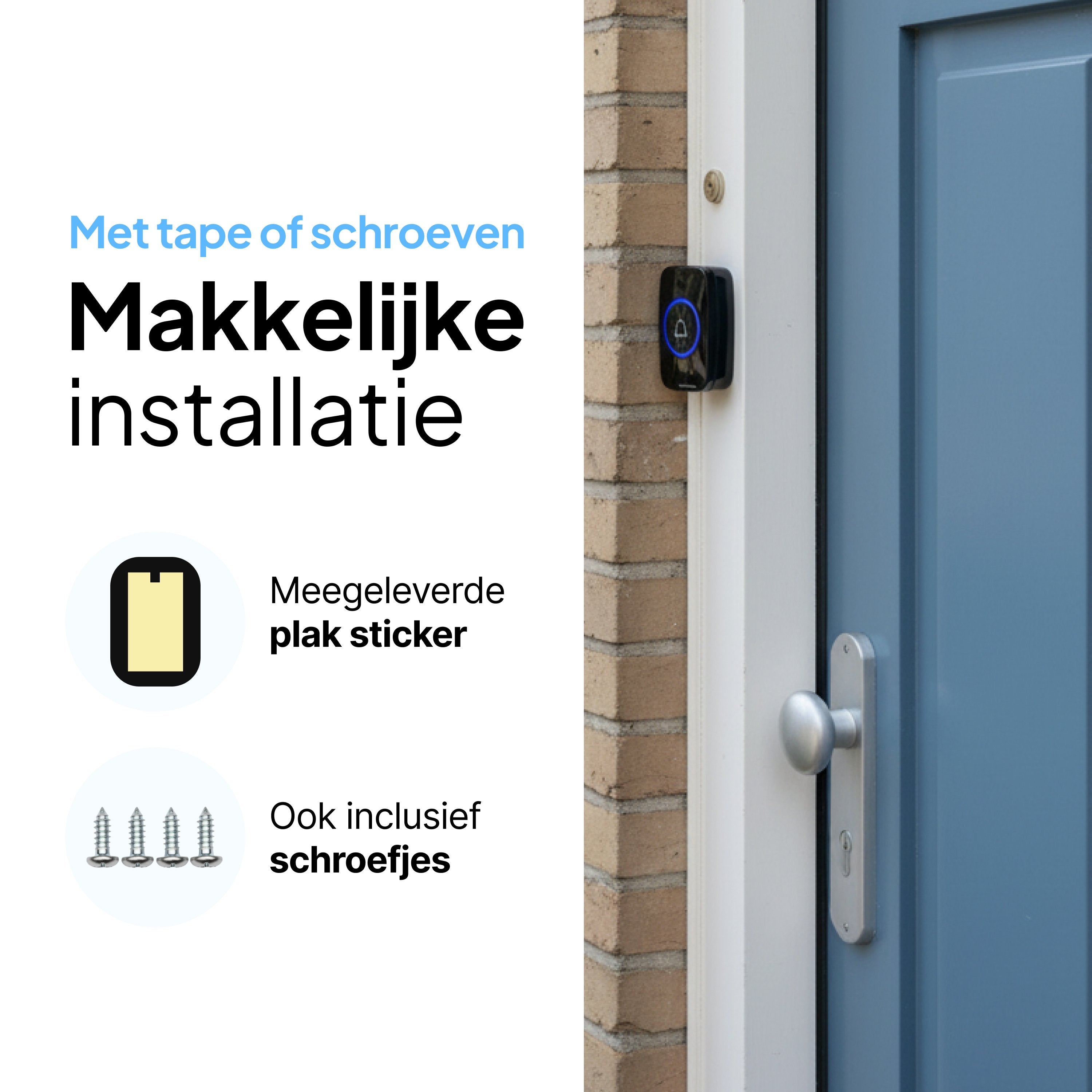 Draadloze Deurbel - Draadloos - Deur Bel - Deurbellen - Wireless doorbell - IP44 Waterdicht - Met 2 ontvangers - Zwart - Vivid Green