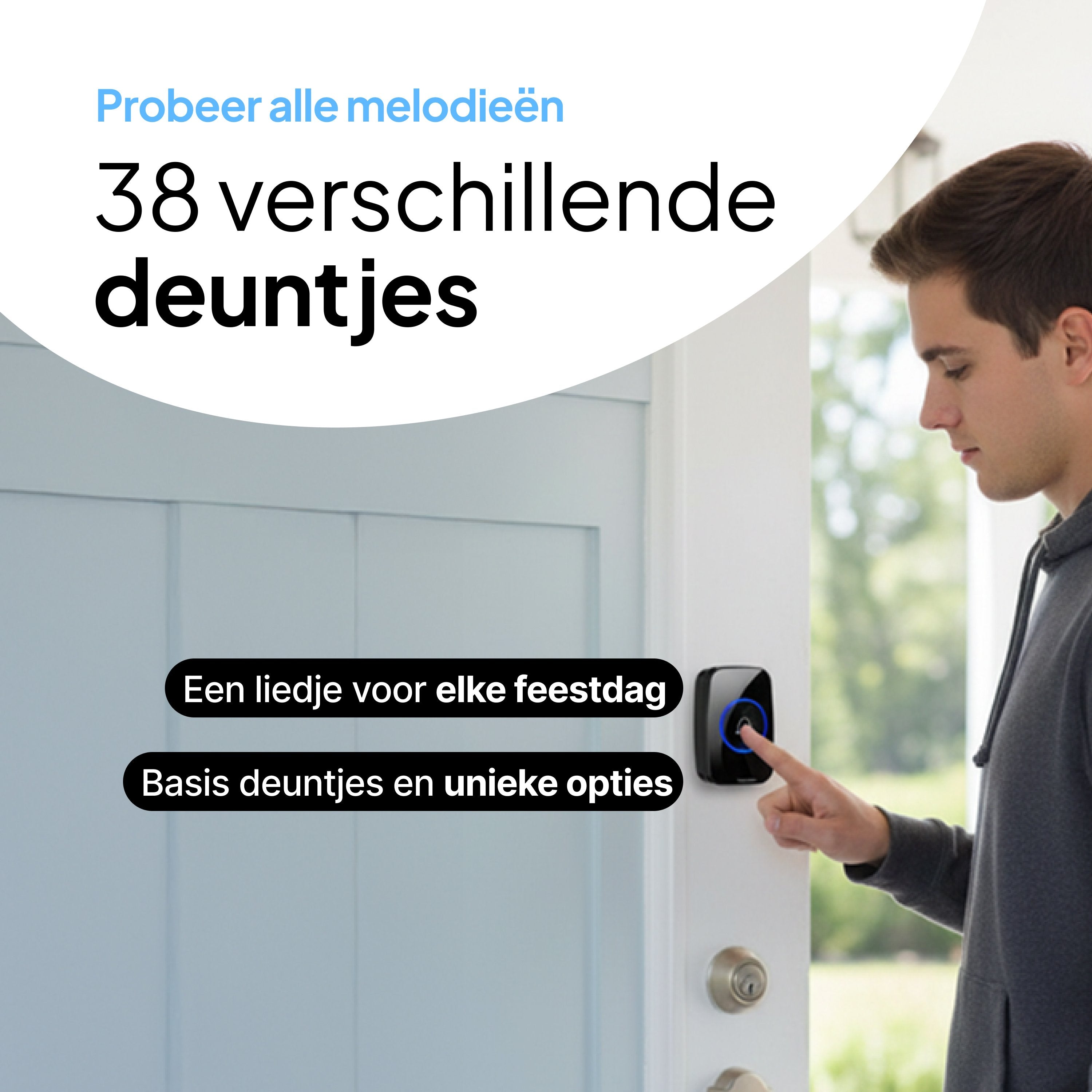 Draadloze Deurbel - Draadloos - Deur Bel - Deurbellen - Wireless doorbell - IP44 Waterdicht - Met 2 ontvangers - Zwart - Vivid Green