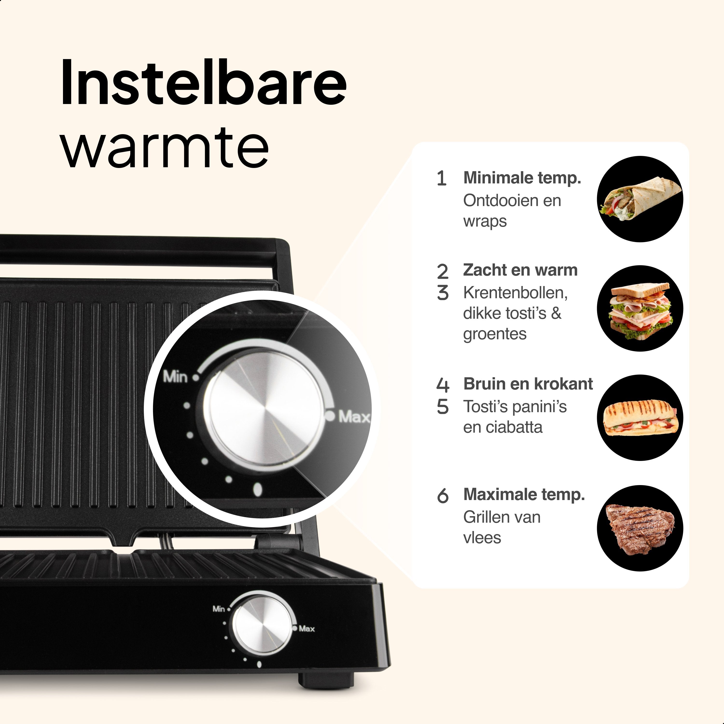 Vivid Green Tosti Apparaat Contactgrill XXL - 2000W Tosti Ijzer & Panini Grill - Voor 4 Tosti's - 180 Graden Openklapbaar - Zwart - Vivid Green