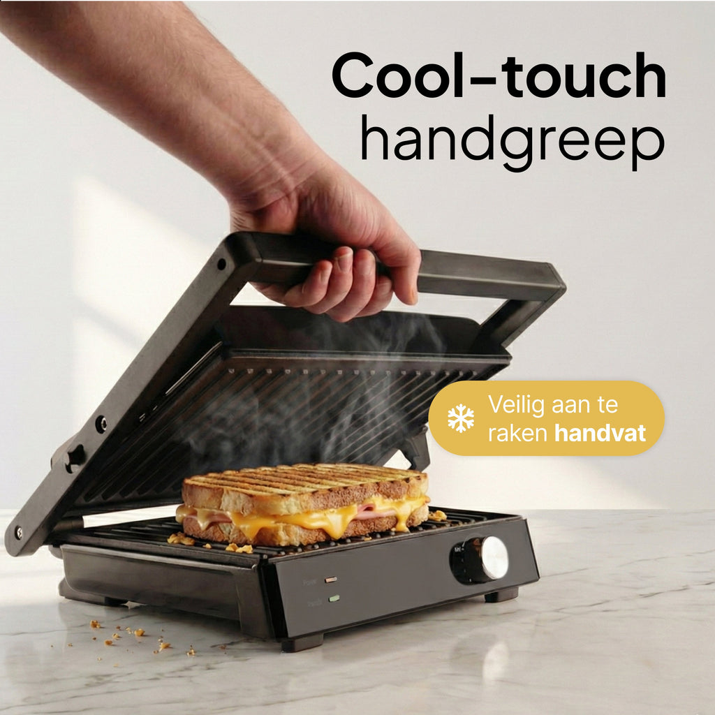 Vivid Green Tosti Apparaat Contactgrill XXL - 2000W Tosti Ijzer & Panini Grill - Voor 4 Tosti's - 180 Graden Openklapbaar - Zwart - Vivid Green