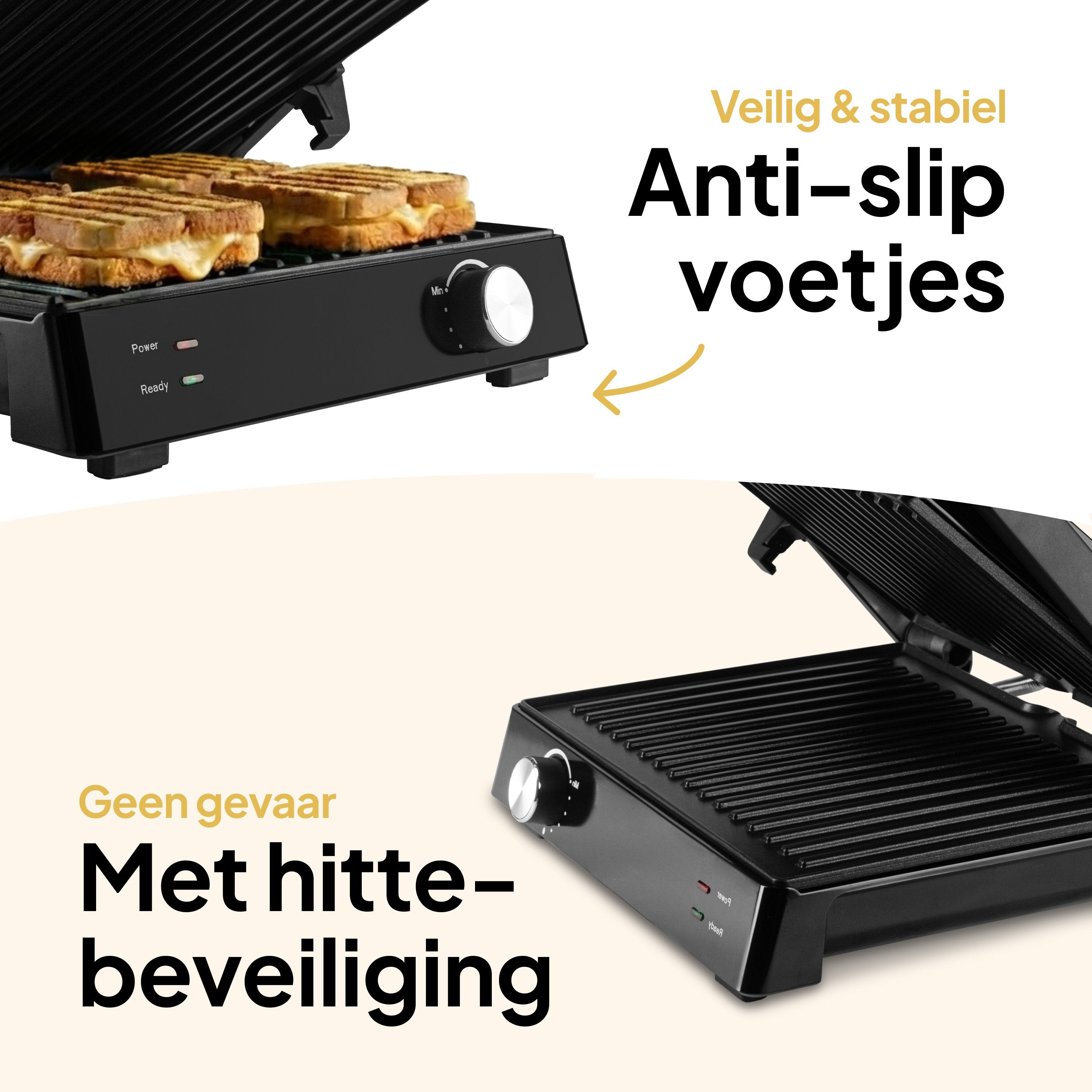 Vivid Green Tosti Apparaat Contactgrill XXL - 2000W Tosti Ijzer & Panini Grill - Voor 4 Tosti's - 180 Graden Openklapbaar - Zwart - Vivid Green