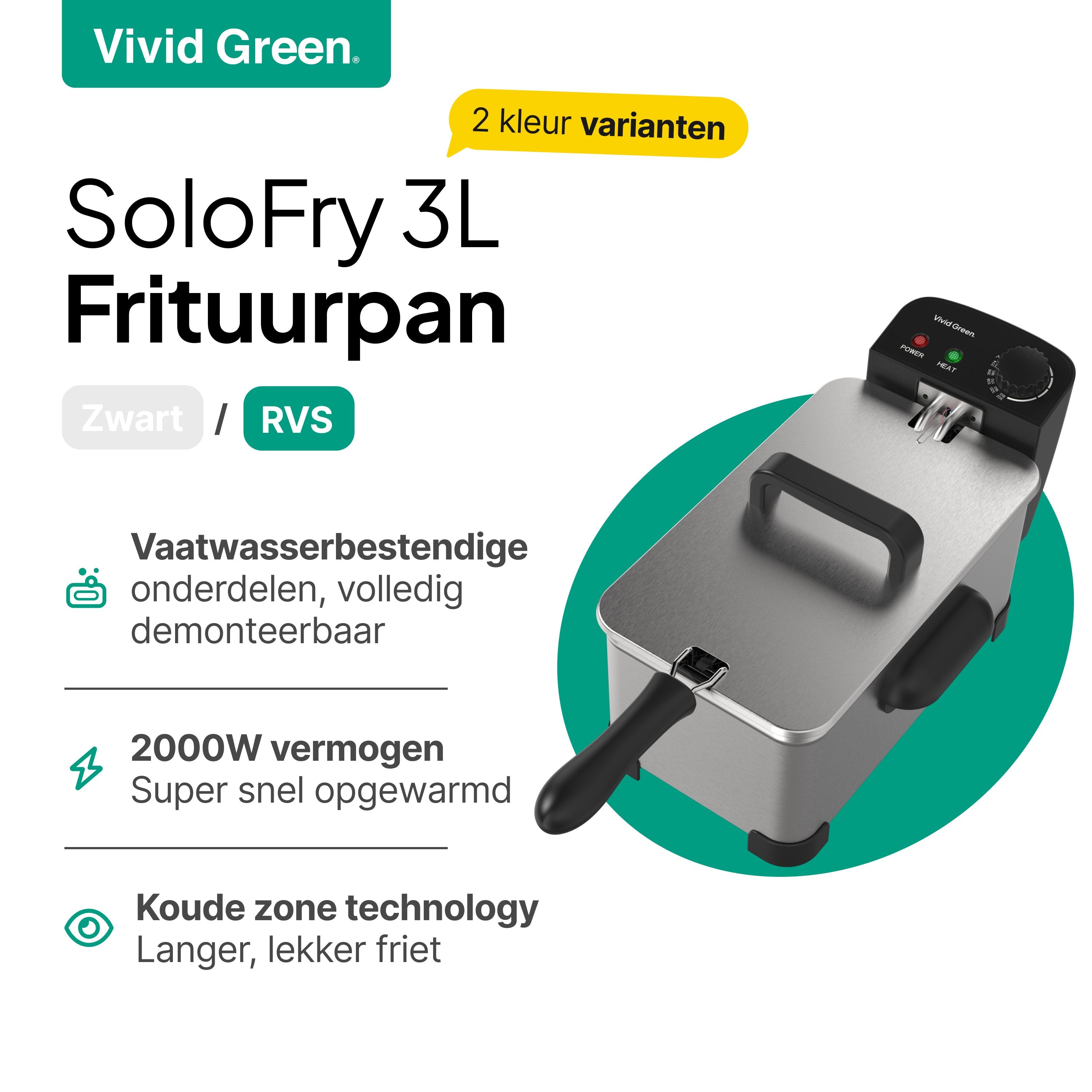 Vivid Green Frituurpan 3 Liter Zwart RVS