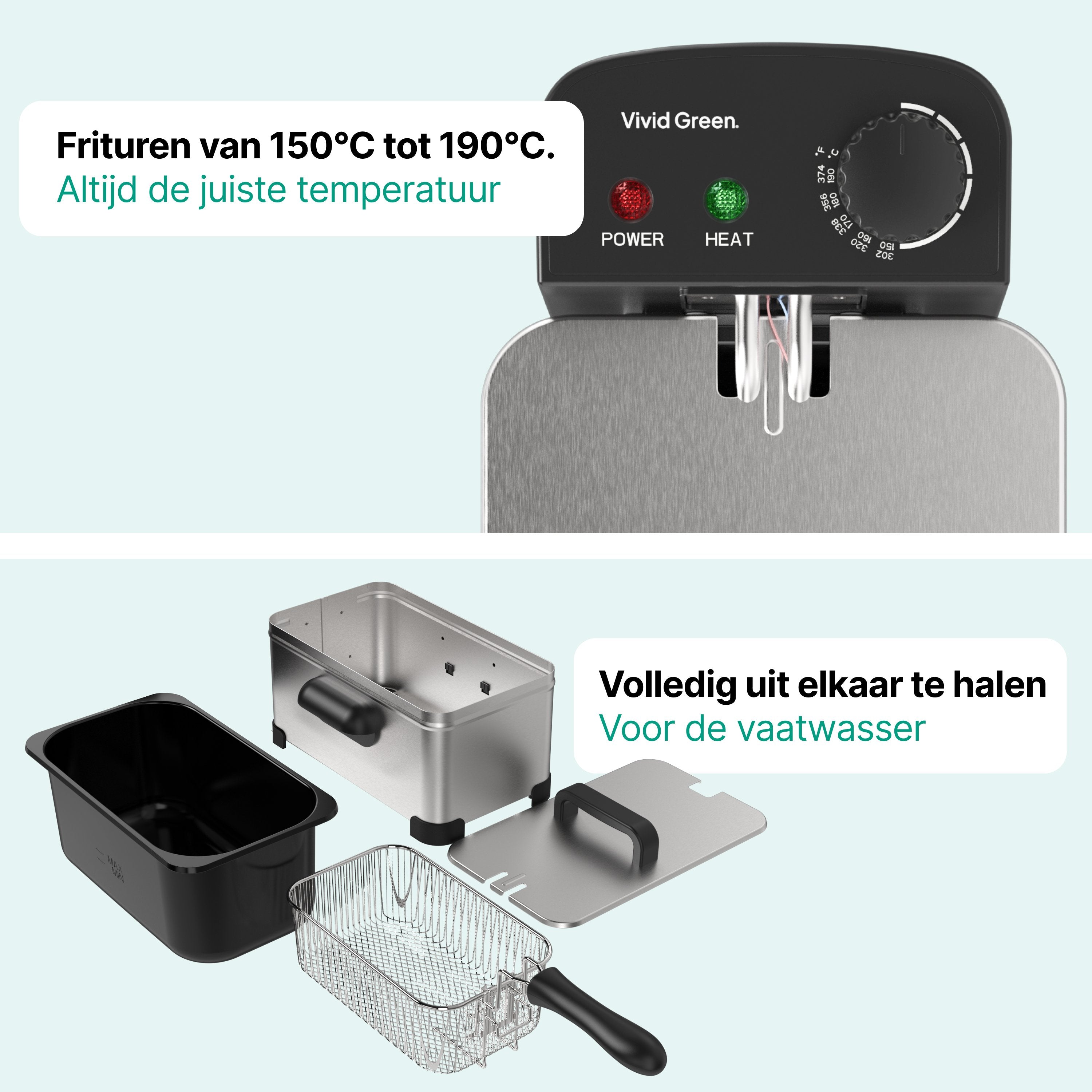 Vivid Green Frituurpan 3 Liter Zwart RVS