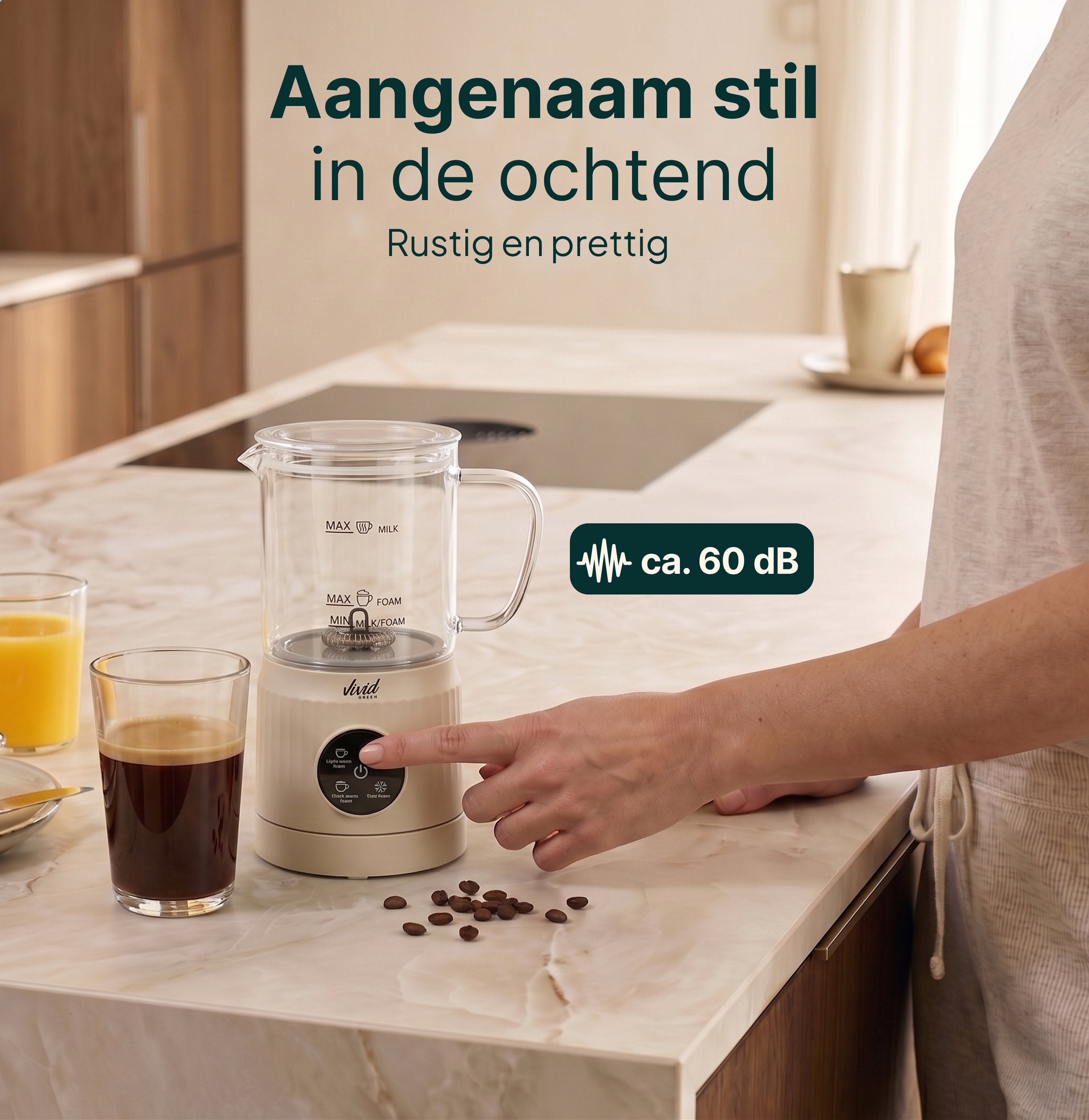 Vivid Green Melkopschuimer Glas - PFAS-vrij - 4-in-1 Melkschuimer - Elektrische Melkklopper - Creme