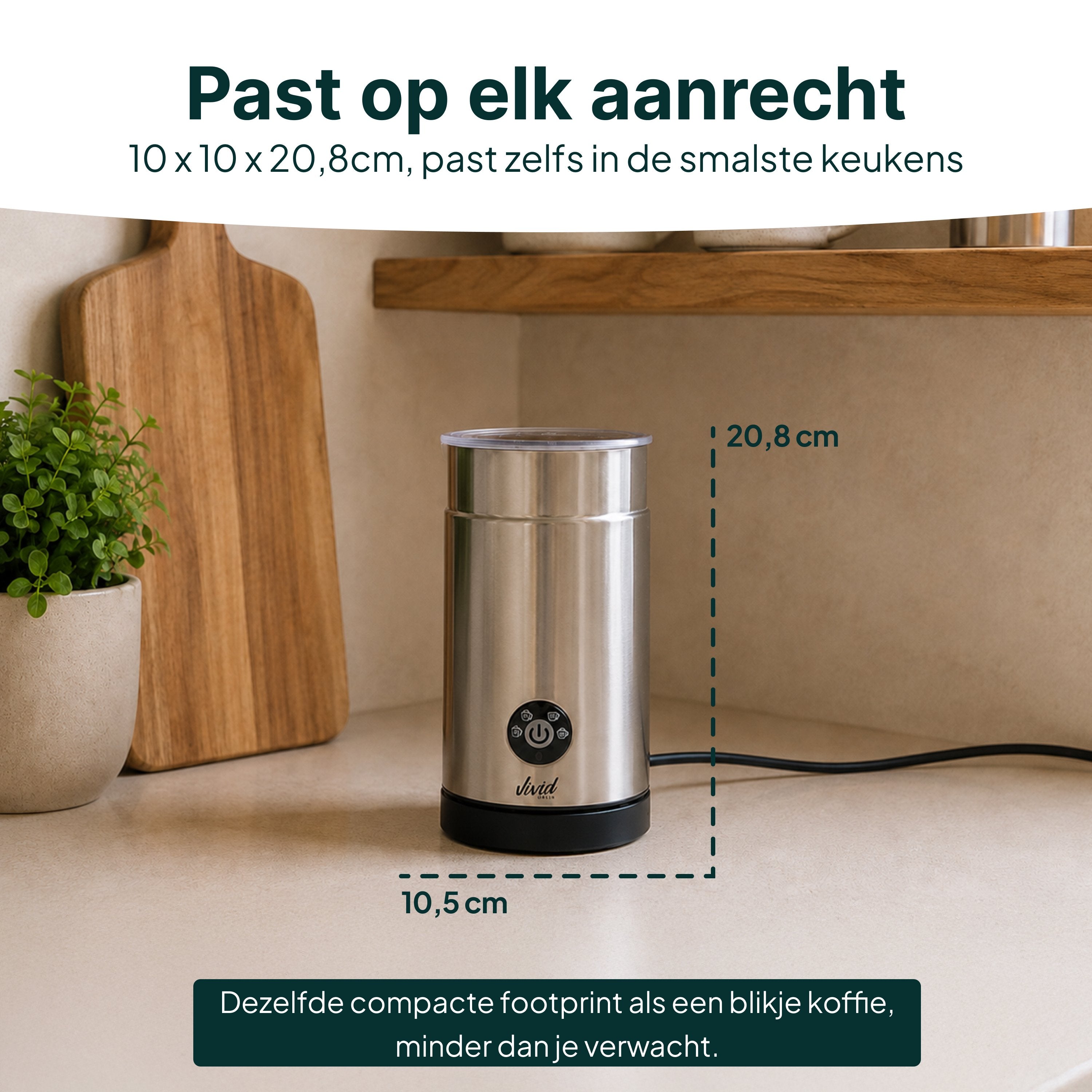 Vivid Green Melkopschuimer - PFAS-vrij - 4-in-1 Melkschuimer - Elektrische Melkklopper - Zilver