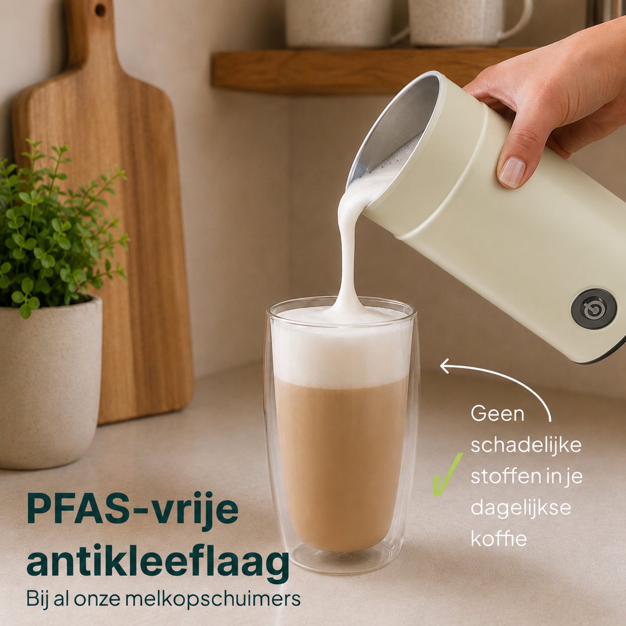 Vivid Green Melkopschuimer - PFAS-vrij - 4-in-1 Melkschuimer - Elektrische Melkklopper - Creme
