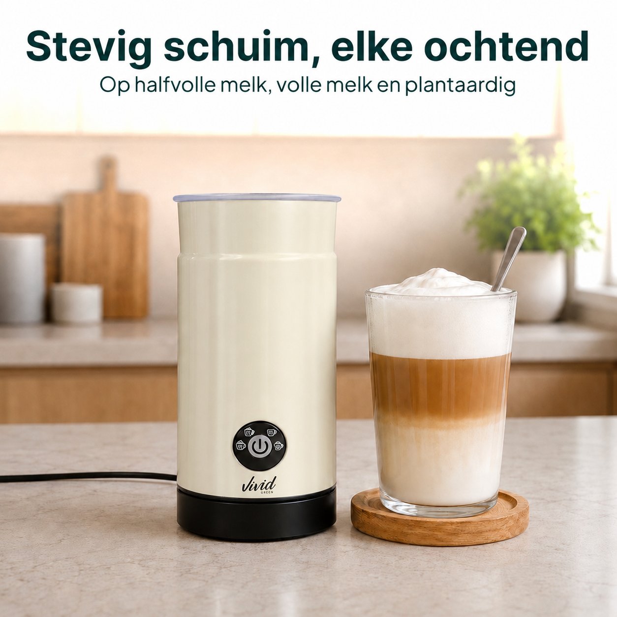 Vivid Green Melkopschuimer - PFAS-vrij - 4-in-1 Melkschuimer - Elektrische Melkklopper - Creme