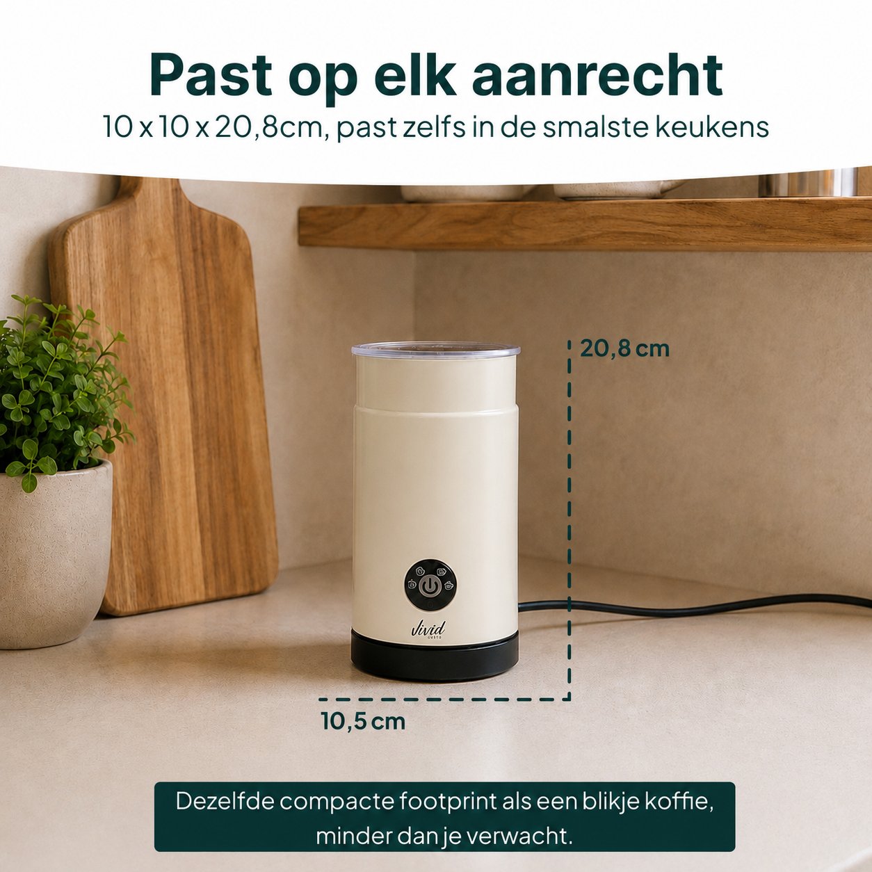 Vivid Green Melkopschuimer - PFAS-vrij - 4-in-1 Melkschuimer - Elektrische Melkklopper - Creme