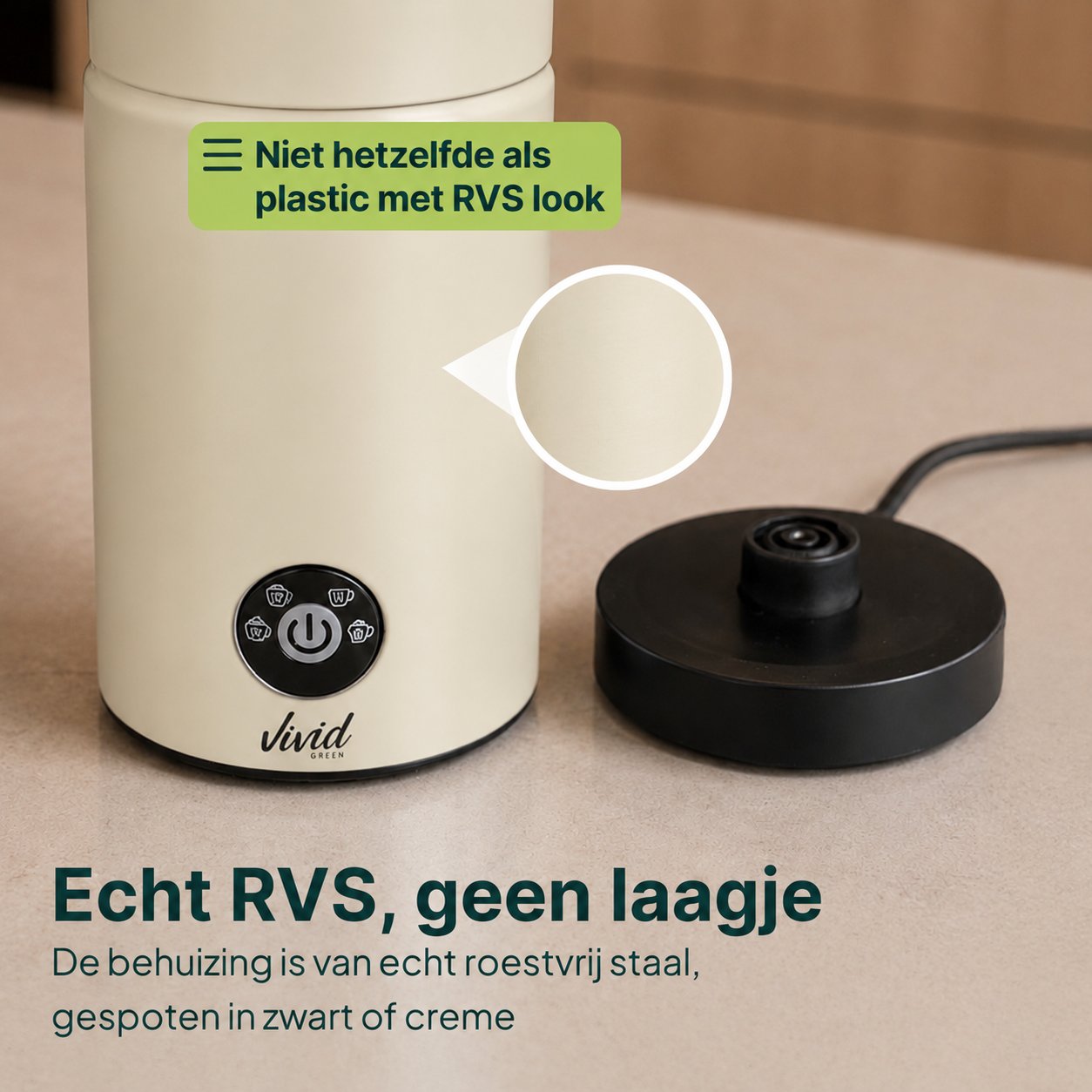Vivid Green Melkopschuimer - PFAS-vrij - 4-in-1 Melkschuimer - Elektrische Melkklopper - Creme