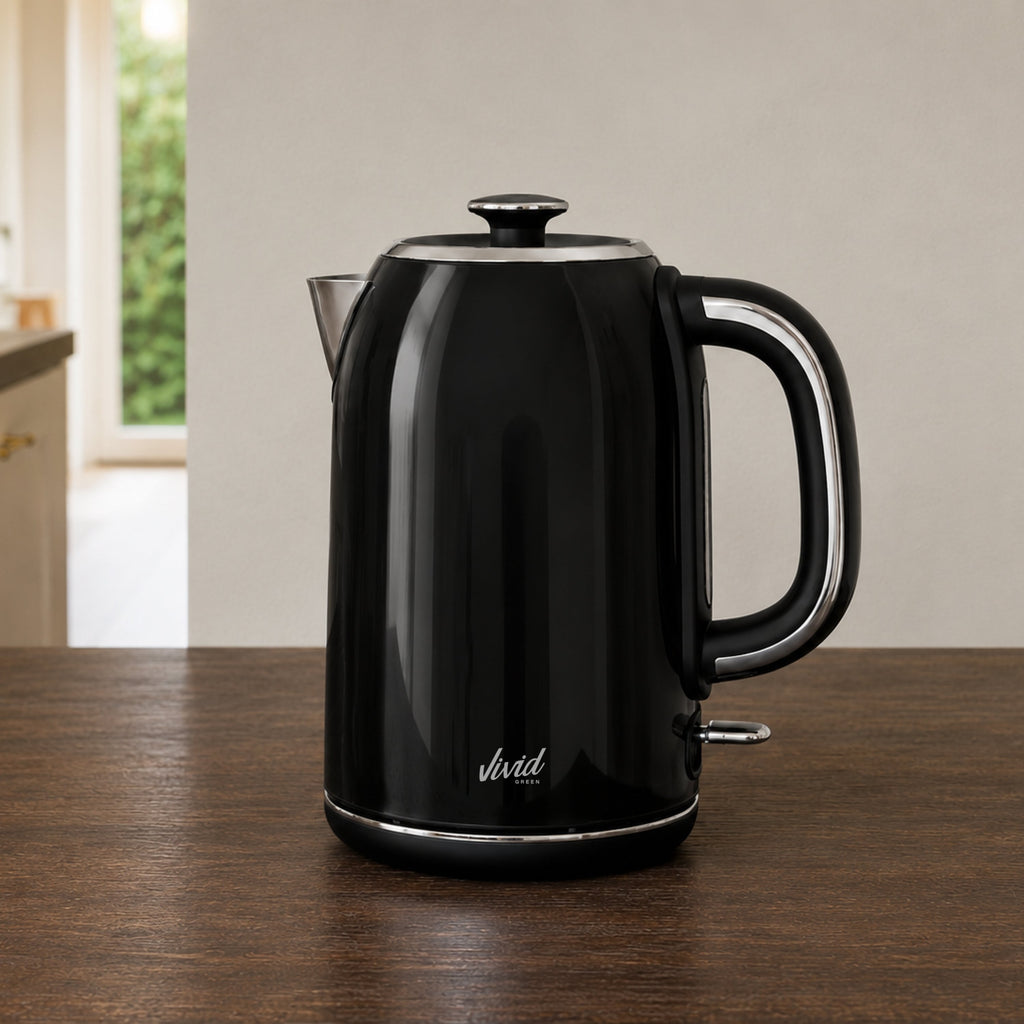 Vivid Green Luxe Waterkoker 1.7L - Retro Design - 2200W - BPA-vrij - 360° - RVS - Zwart
