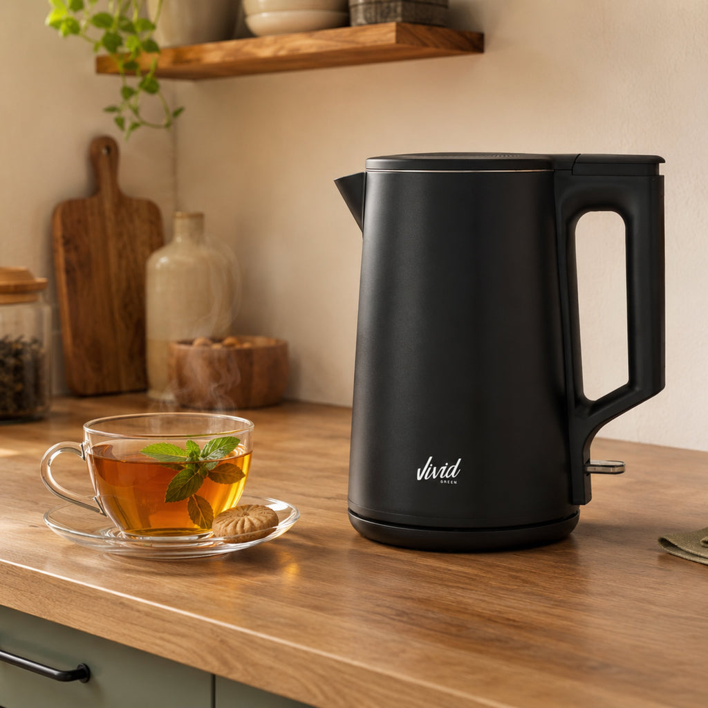 Vivid Green 2200W Waterkoker - 1.7L - BPA-vrij - 360° - Elektrisch - RVS - Zwart
