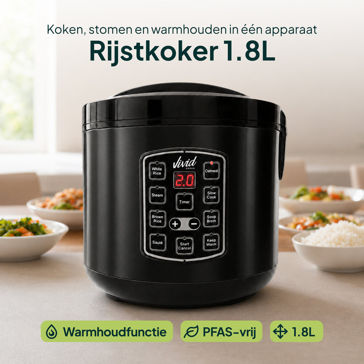 Vivid Green Rijstkoker met Stomer