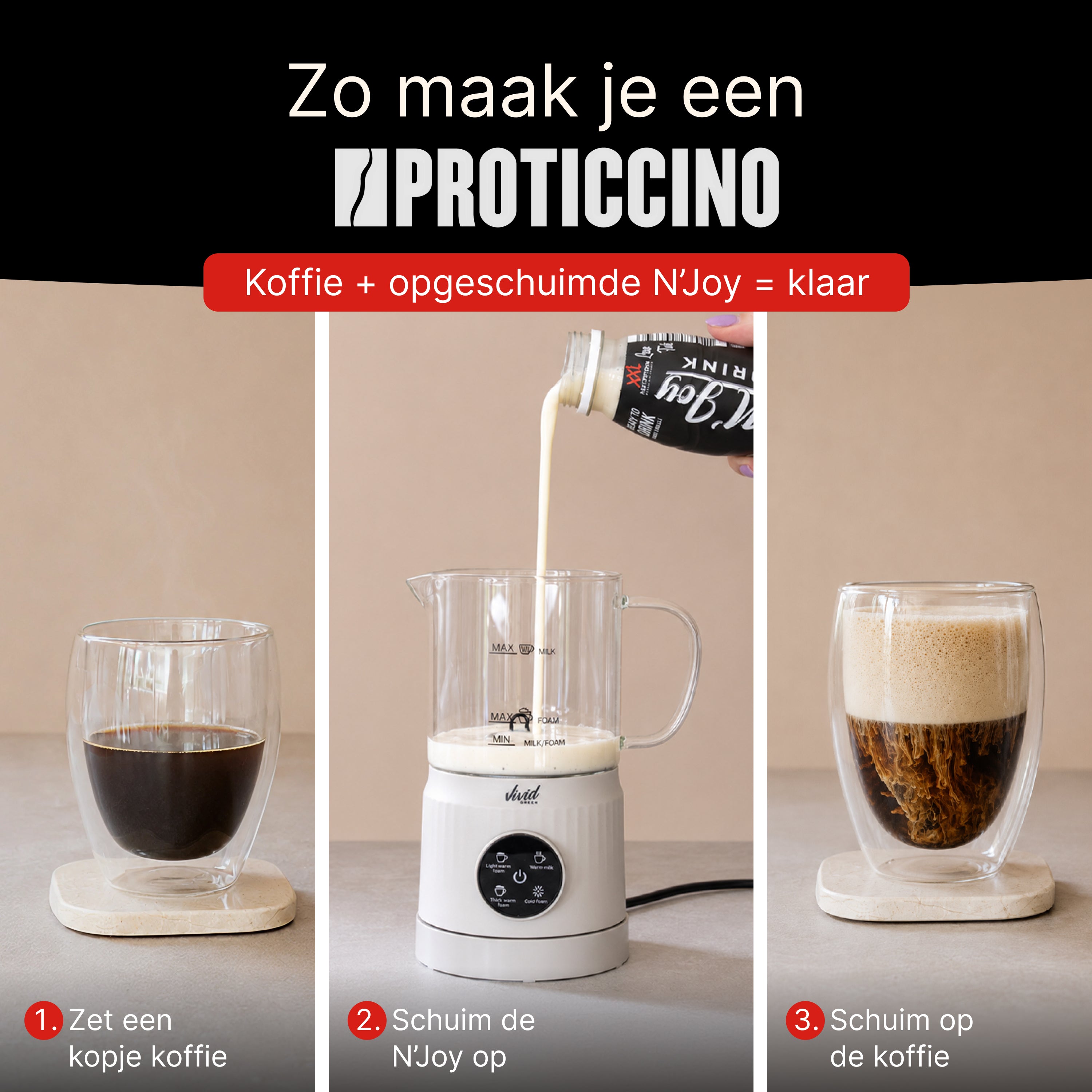Proticcino - Melkopschuimer + 6-pack