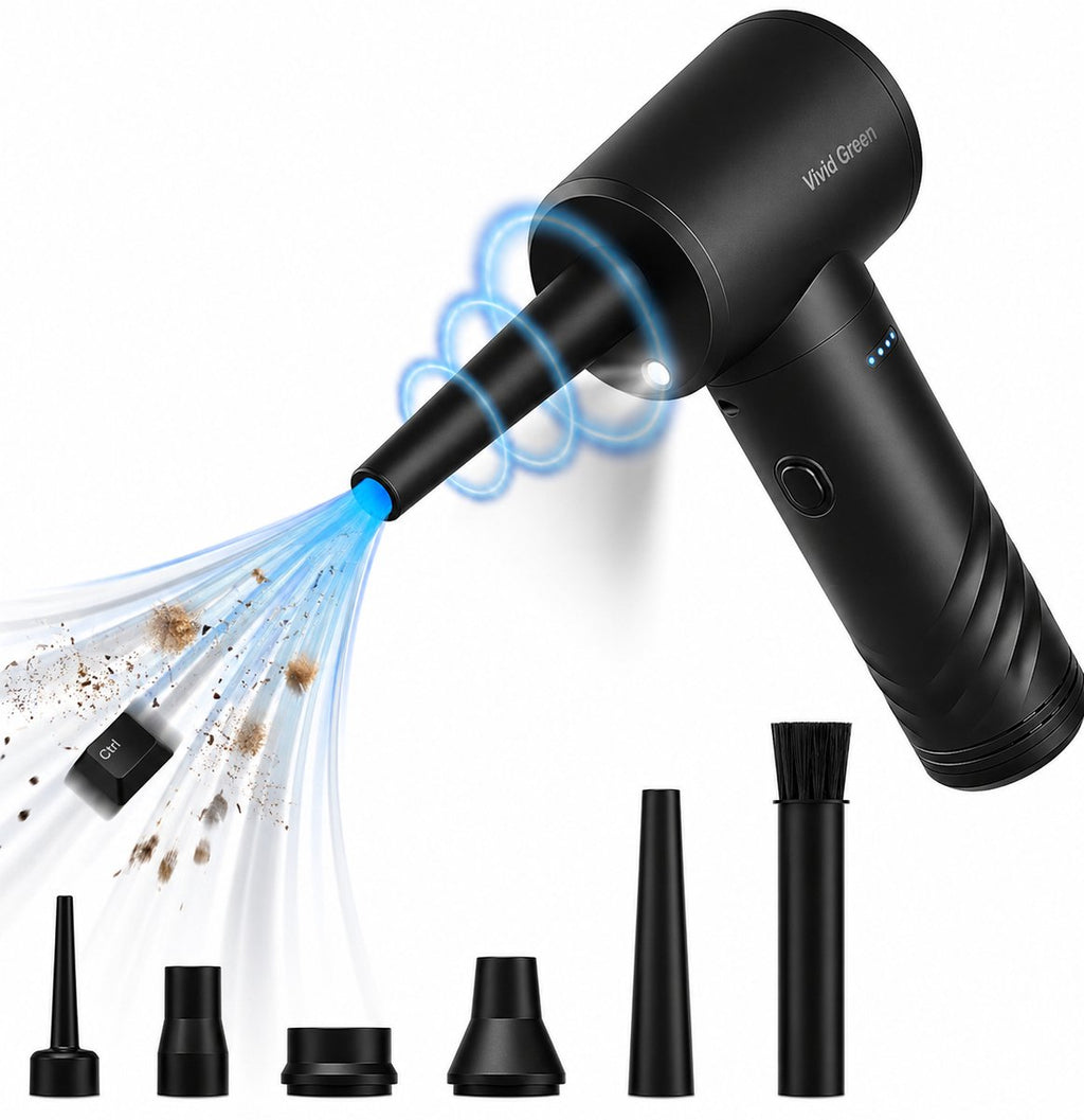 Air Duster 50K RPM - Perslucht - Compressed Air - Stof Reiniger - Oplaadbaar en Draadloos – Computer - Zwart - Vivid Green