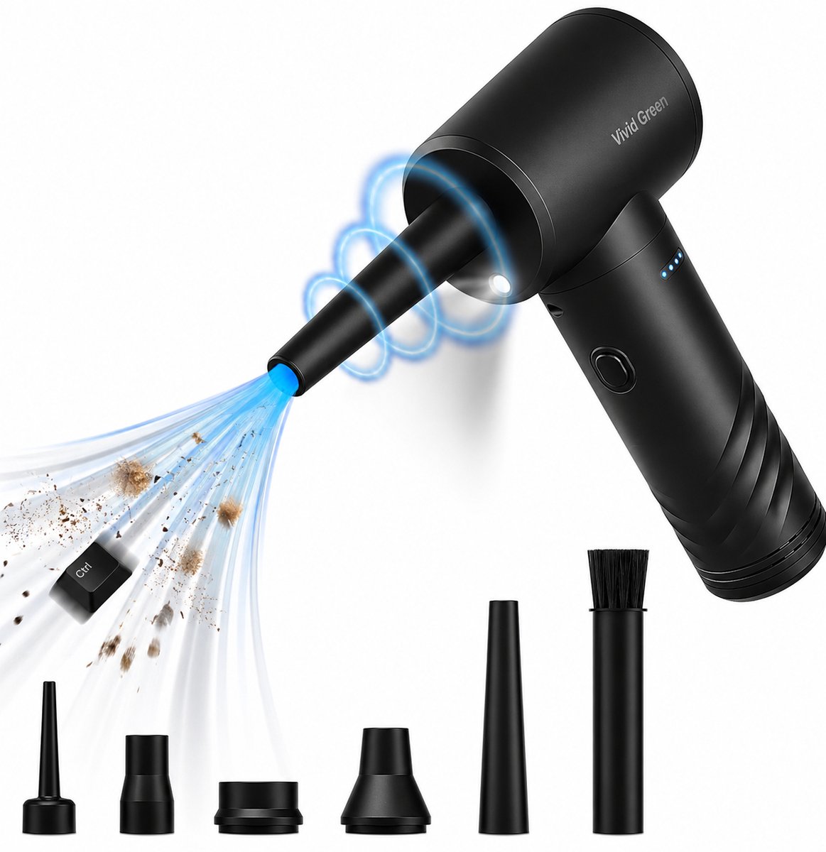 Air Duster 50K RPM - Perslucht - Compressed Air - Stof Reiniger - Oplaadbaar en Draadloos – Computer - Zwart - Vivid Green