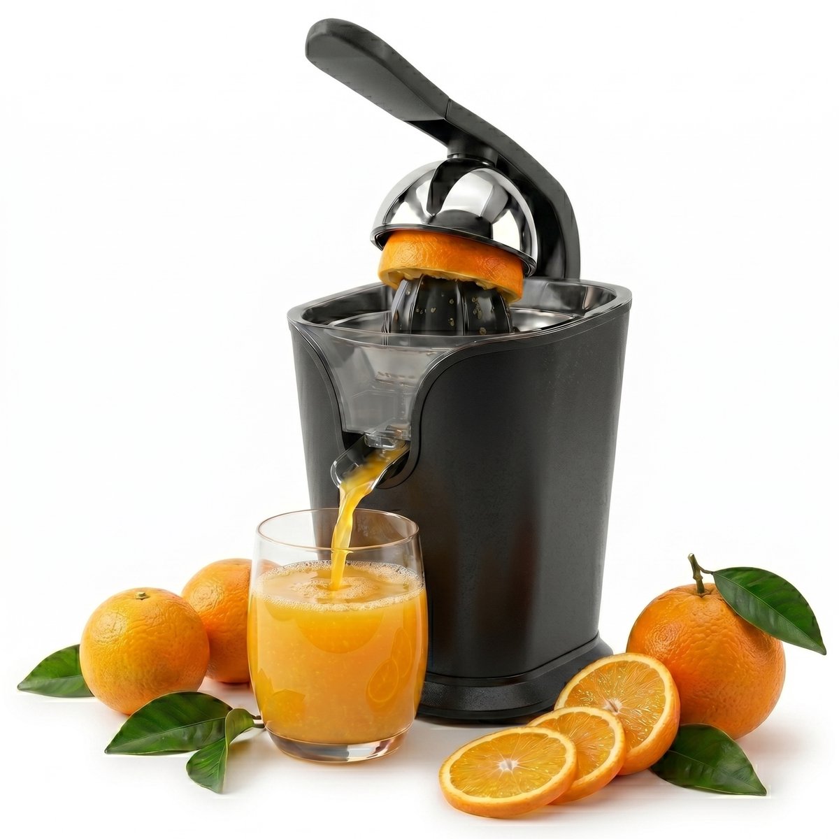 Elektrische Citruspers met Instelbaar Pulpfilter - 160W - 650ml - Sinaasappelpers -Zwart - Vivid Green