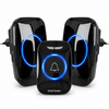 Draadloze Deurbel - Draadloos - Deur Bel - Deurbellen - Wireless doorbell - IP44 Waterdicht - Met 2 ontvangers - Zwart - Vivid Green