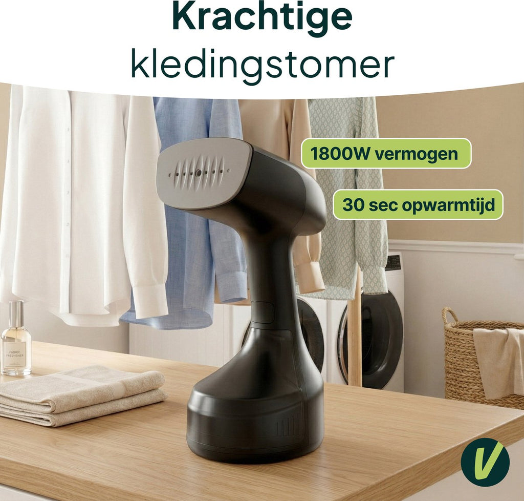 Kledingstomer - Krachtige Handstomer 1800W - Stoomapparaat Kleding - Steamer - Zwart - Vivid Green