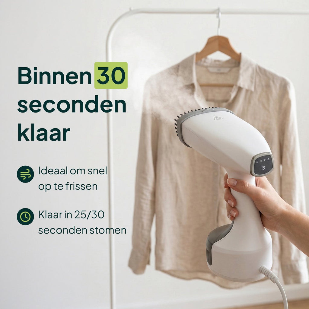 Kledingstomer - Krachtige Handstomer 1800W - Stoomapparaat Kleding - Steamer - Wit - Vivid Green