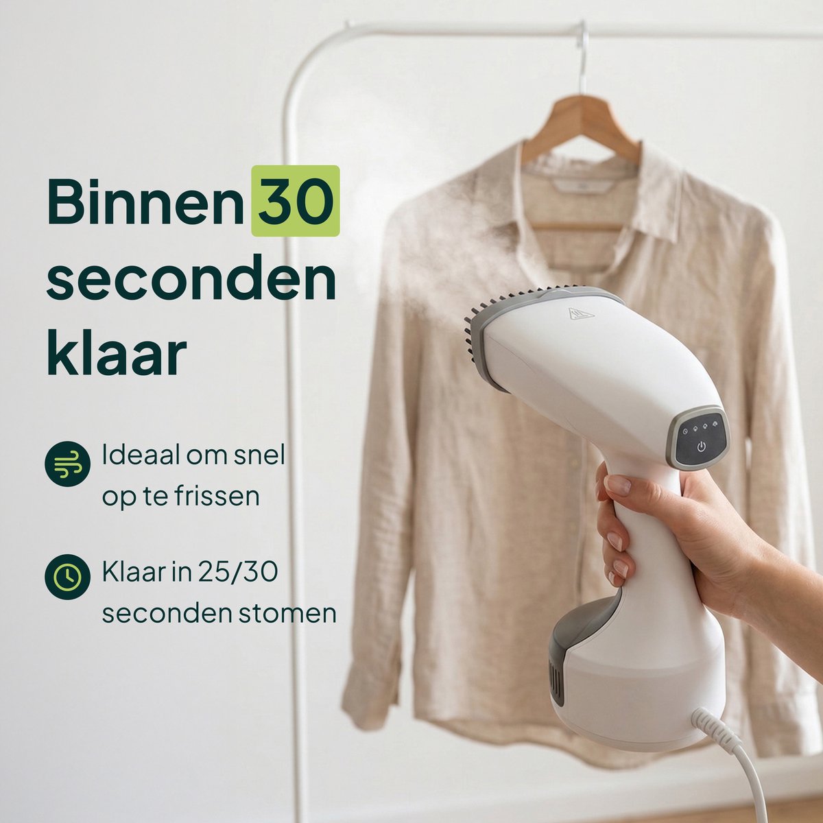 Kledingstomer - Krachtige Handstomer 1800W - Stoomapparaat Kleding - Steamer - Wit - Vivid Green