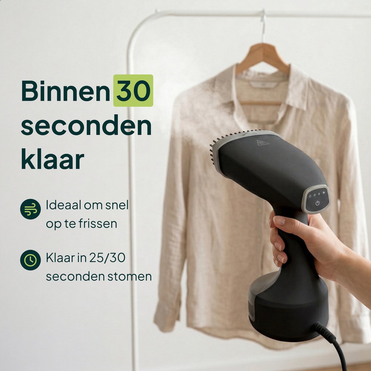 Kledingstomer - Krachtige Handstomer 1800W - Stoomapparaat Kleding - Steamer - Zwart - Vivid Green