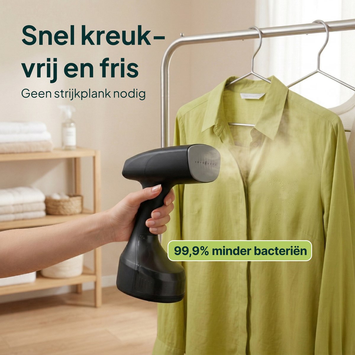 Kledingstomer - Krachtige Handstomer 1800W - Stoomapparaat Kleding - Steamer - Zwart - Vivid Green
