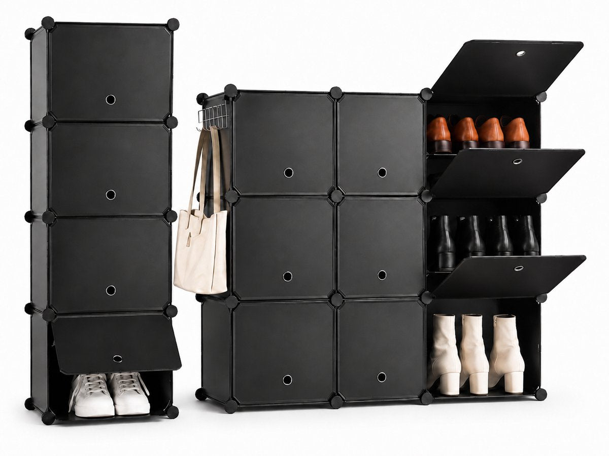 Schoenenkast 24 paar Schoenen - Verstelbaar - Schoenenrek - 6 vakkken - Geschikt voor Laarzen - 91,5*82*32,5 CM - Zwart - Vivid Green
