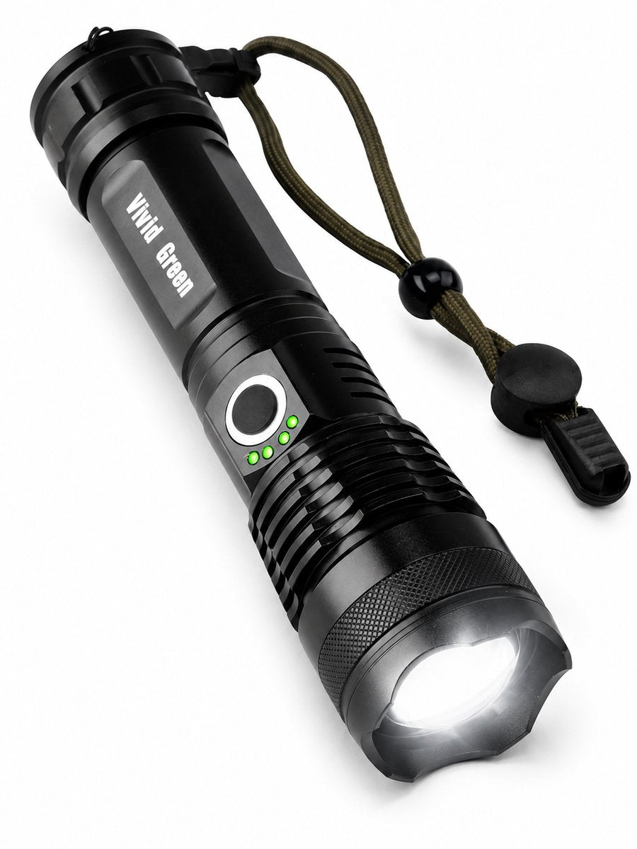 Zaklamp LED 5000mAh Oplaadbaar - Militaire - 2500 Lumen - Zwart - Vivid Green